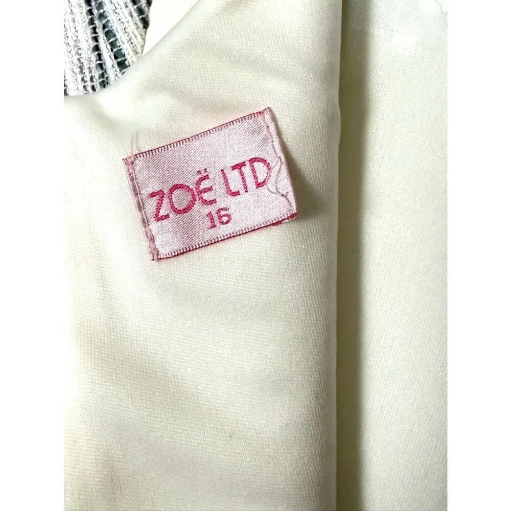 ZOË Ltd Dress Gray Ivory Tweed Cap Sleeve Fit & Flare Silver Belt size 16